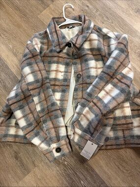 Ophelia & Co. Plaid Button-Up Jacket in Brown, Gray & Cream